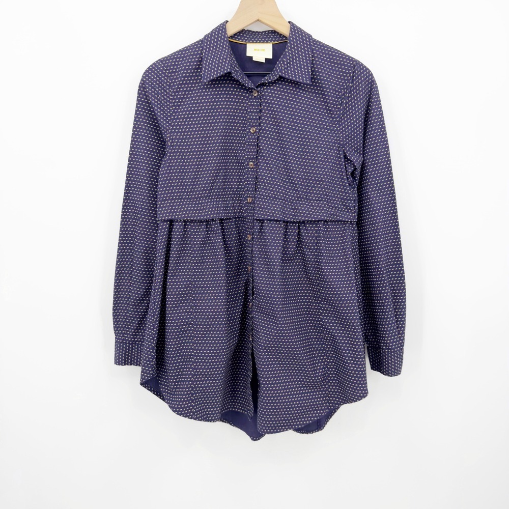 Maeve Anthropologie Polka Dot Tunic Shirt Babydoll Peplum Cotton Navy S Boho
